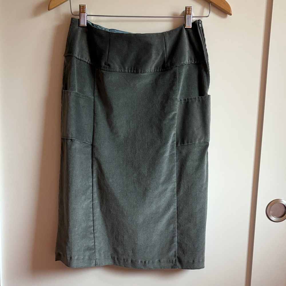 Cordaroy Bluish Green Midi Skirt - Picture 2 of 6